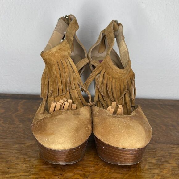 Elaine Turner Suede Wedge Heels Fringe - Picture 9 of 9
